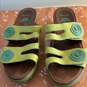 Dansko Women’s Lime Green Sandals with Teal Accents